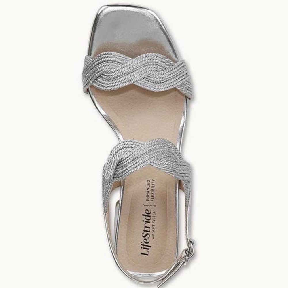 LifeStride Charnelle Silver Metallic Block Heel Slingback Dress Sandal Sz 7.5 M - Picture 7 of 12